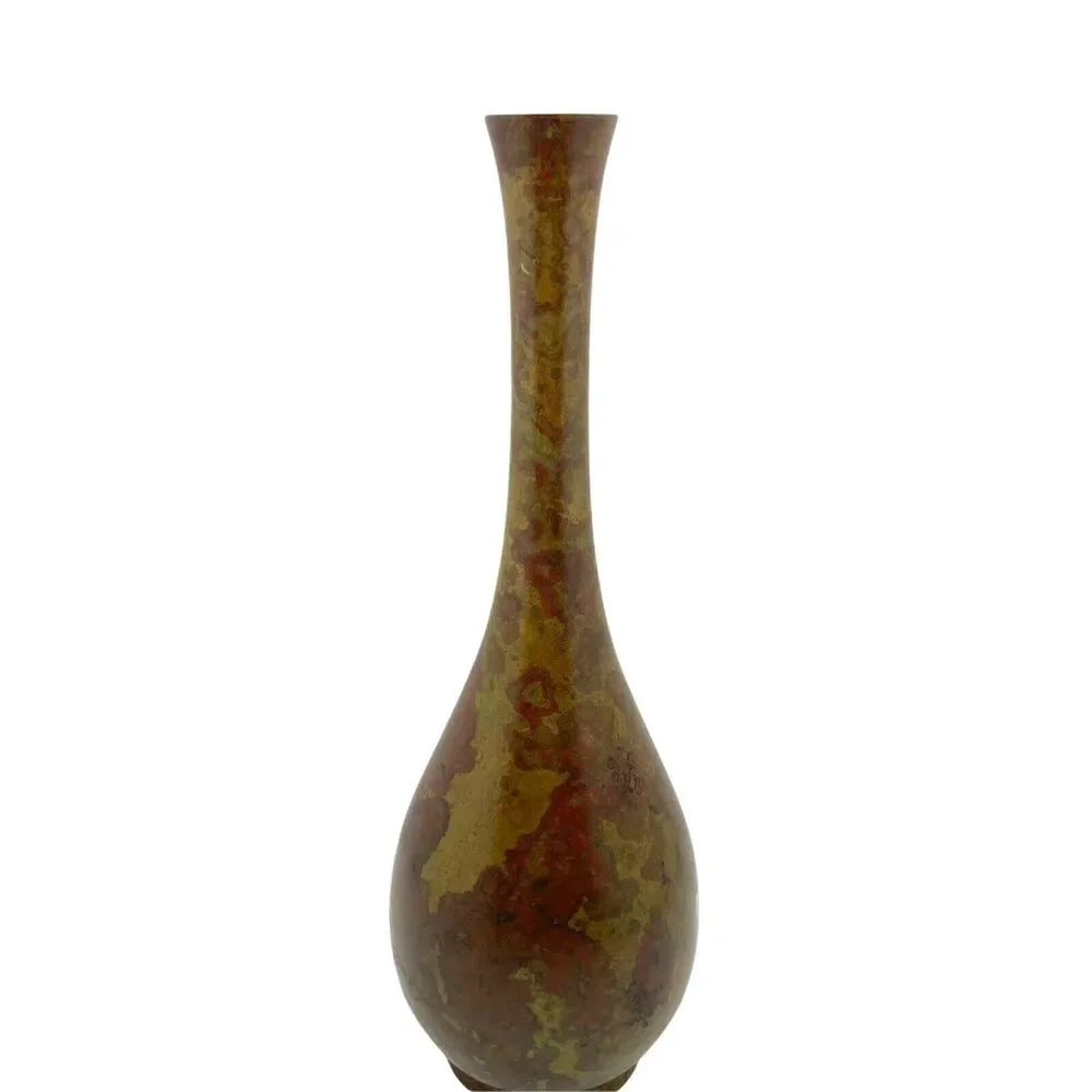 Toyo Bud Vase Vintage Brown Metal Mid Century Mottled Made in Japan Decor 9
